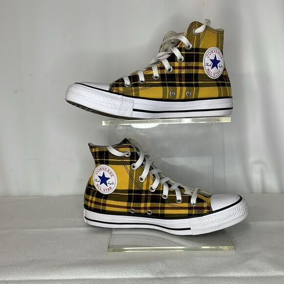 Converse Yellow Plaid High-Top Sneakers - Picture 2 of 7
